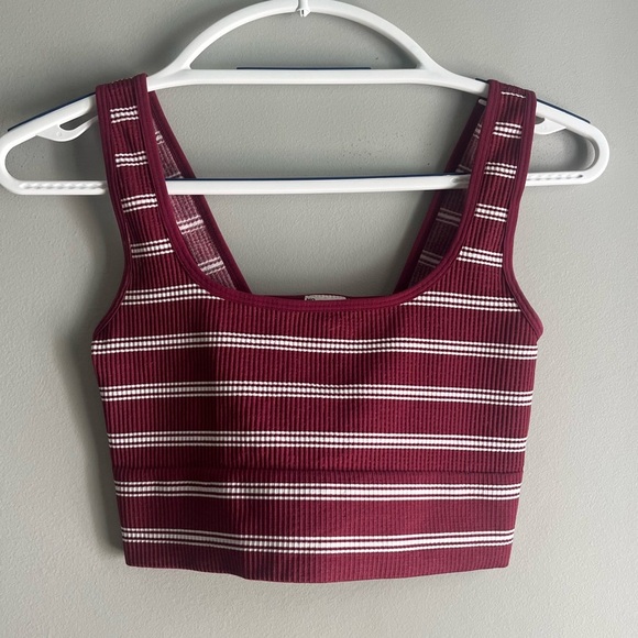 women’s small ribbed striped red and white no boundaries tank top stretchy crop - Picture 1 of 4